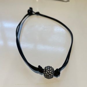 Rhinestone ball choker on leather string